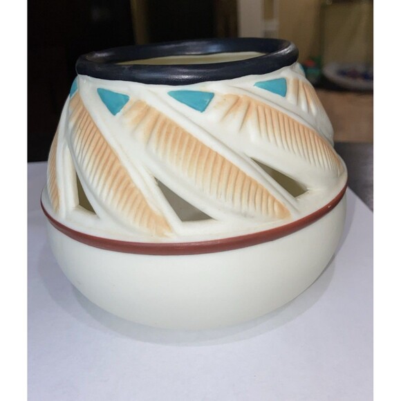 Partylite Southwestern Feather Ceramic Votive Tealight Candle Holder - Picture 2 of 5